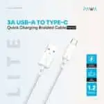 PAWA 3A USB-A TO TYPE-C Quick Charging Braided Cable PW122 - White - Image 2