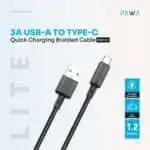 PAWA 3A USB-A TO TYPE-C Quick Charging Braided Cable PW122  - Black - Image 2