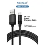 ⁦كابل شحن سريع شيتك من USB-A إلى USB-C بقوة 3 أمبير وطول 1 متر - أسود⁩ - الصورة ⁦2⁩