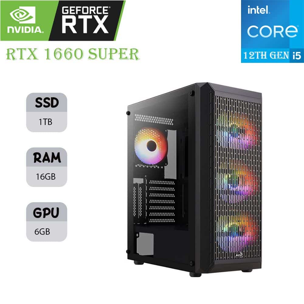 wlejmliwmkfle (1) جهاز الكمبيوتر المخصص للألعاب AEROCOOL BEAM | معالج INTEL I5-12F | كارت شاشة RTX 1660SUPER | ذاكرة 16GB RAM | مساحة تخزين 1TB SSD<br/> - الصورة 1
