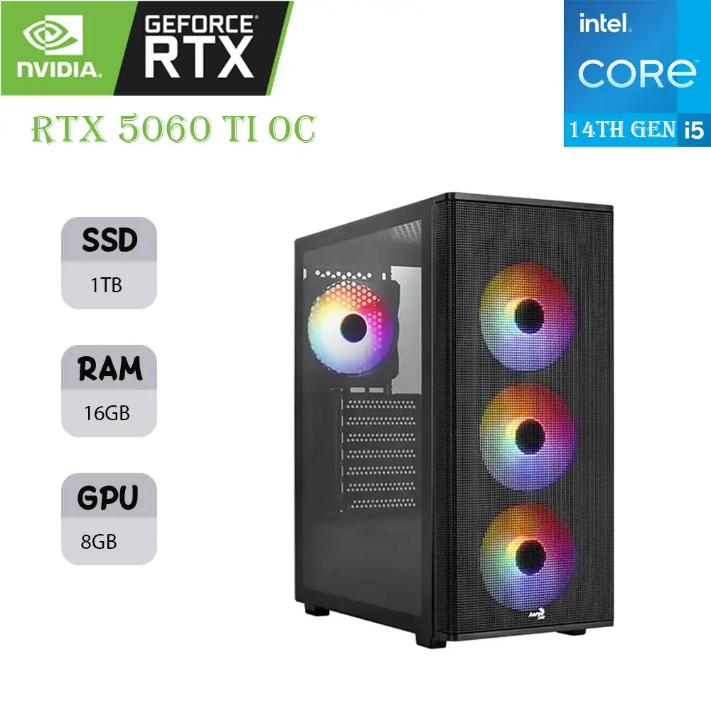 23543245 AEROCOOL GAMING PC | INTEL I5-14F | RTX 5060TI OC 8GB | 16GB RAM | 1TB SSD - Image 1