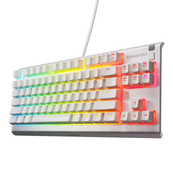 SteelSeries Apex 3 TKL Wired Membrane Whisper Quiet Switch Mechanical Gaming Keyboard with 8 zone RGB Backlighting - White