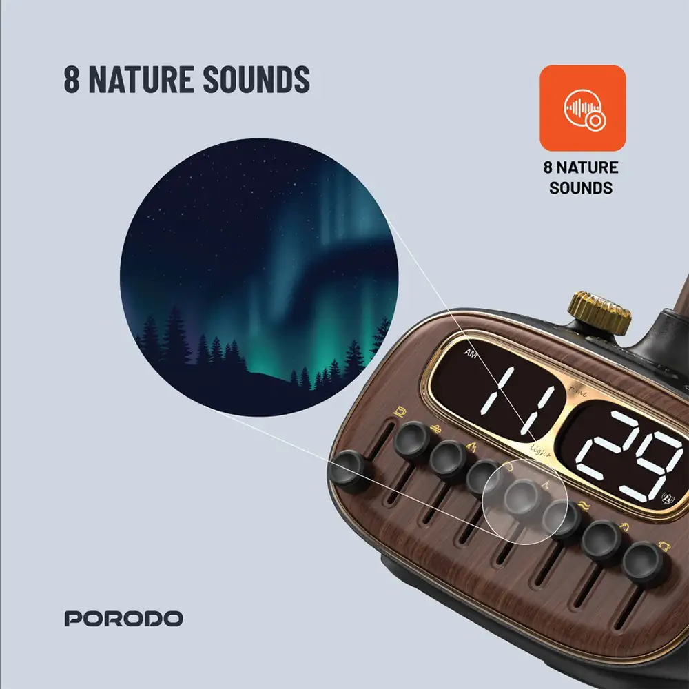 ⁦مصباح مكتب Retro من Porodo Lifestyle مع ضوضاء بيضاء ومكبر صوت Bluetooth - أسود⁩ - الصورة ⁦4⁩