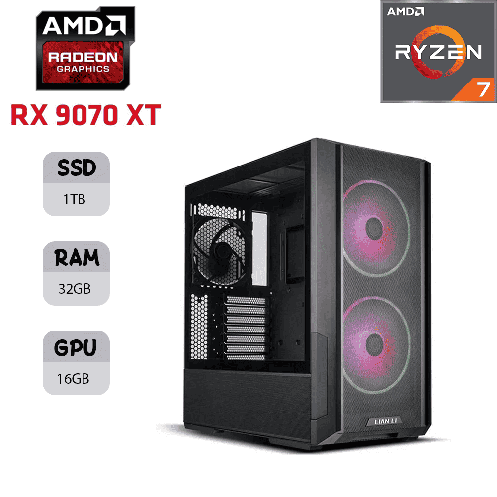 436437457 كمبيوتر ألعاب LIAN LI | معالج AMD RYZEN 7 9800X3D | بطاقة رسومات RX 9070 XT OC بسعة 16 جيجابايت | ذاكرة وصول عشوائي (RAM) بسعة 32 جيجابايت | محرك أقراص SSD بسعة 1 تيرابايت - الصورة 1