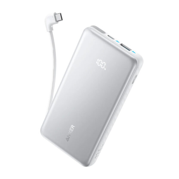 Anker Zolo Powerbank 10000mAh 22.5W Fast Charging Power Bank with Built-in USB-C Cable - White