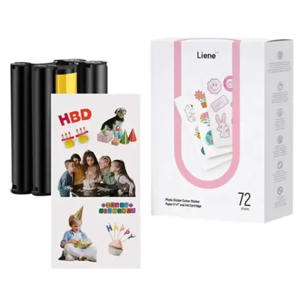 ورق ملصقات Liene PixCut S1 مع خرطوشتي حبر (مقاس 4 × 7 بوصة، 72 ورقة)