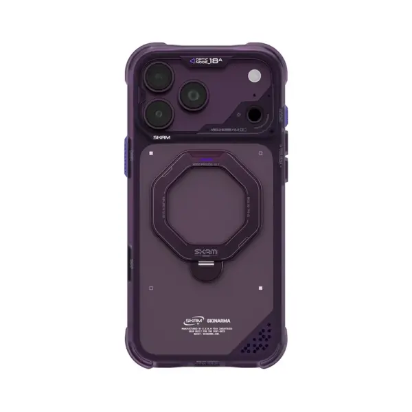 حافظة SkinArma Saturn تدعم MagSafe مع مسند دوار Rotating Kick-Stand لهاتف iPhone 18 Pro Max - عنابي