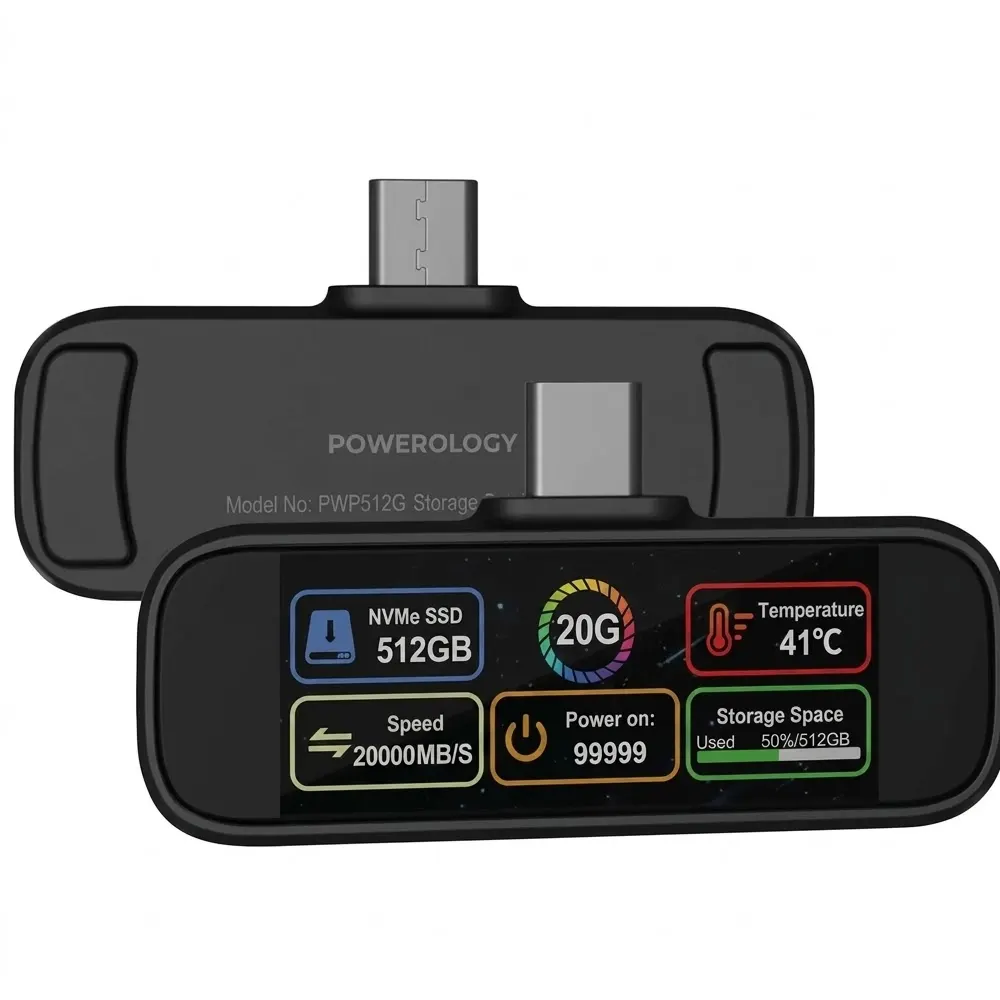 lk2q Powerology Vaultx 512Gb Mini Portable SSD Drive - Black - Image 1