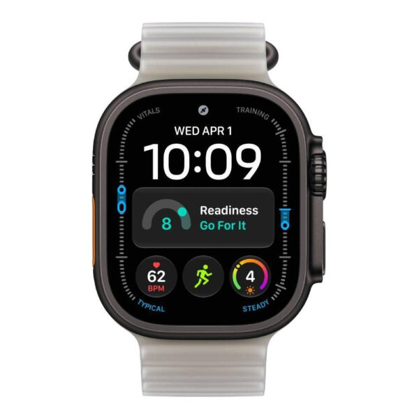 Apple Watch Ultra 4, GPS + Cellular, 49mm, Natural Titanium Case with Translucent Grey Ocean Band