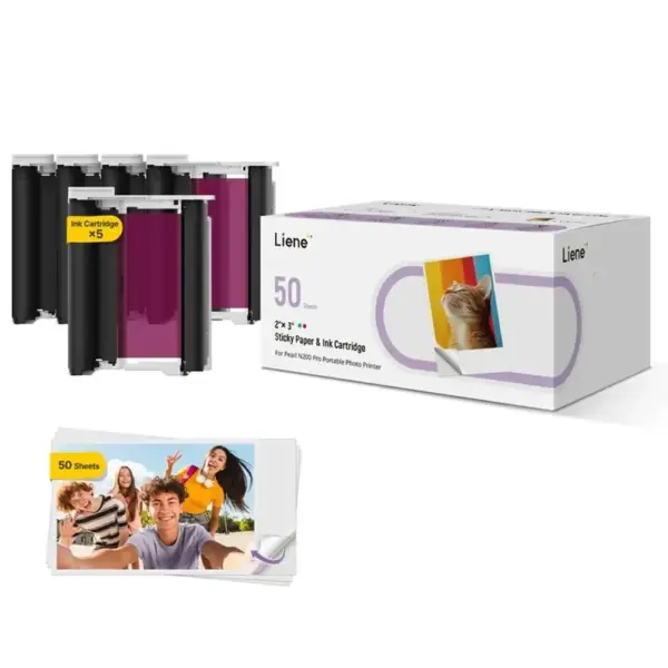 Liene 2"x3" sticky Paper & Ink Cartridge For Pearl N200 Pro Portable Photo Printer