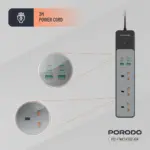 Porodo 3AC | 45W | 300W Power Strip - Black - Image 3