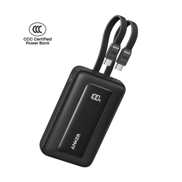 Anker Zolo Power Bank 10000mAh 35W with Built-in Dual USB-C Cable - Black