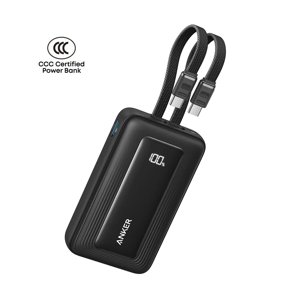 rsdfswvf Anker Zolo Power Bank 10000mAh 35W with Built-in Dual USB-C Cable - Black - Image 1