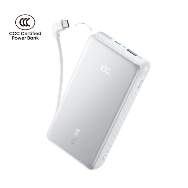 Anker Zolo Powerbank 20000mAh 22.5W Fast Charging Power Bank with Built-in USB-C Cable [CCC Certified] - White