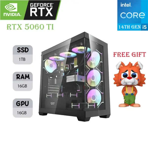 DARKFLASH DS900 GAMING PC | INTEL I5-14F Gen | RTX 5060 TI 16GB OC | 16GB RAM | 1TB SSD
