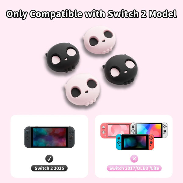 GeekShare Pink Skull Silicone Thumb Grip Caps for Switch 2 - Black & Pink