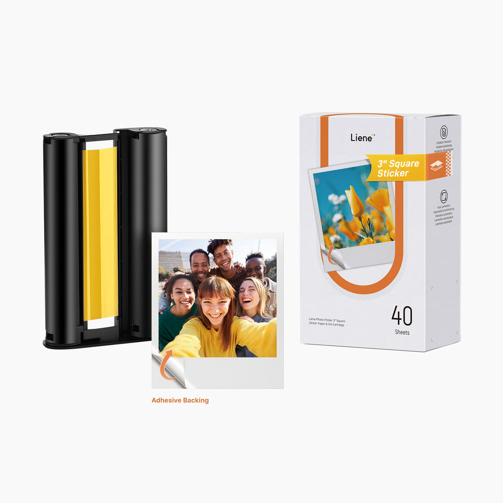 lhwsefserg Liene Amber 3x3 Sticky 40 Sheet Photo Paper & 1 Ink - White & Orange - Image 1
