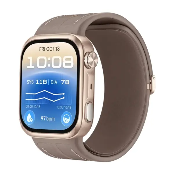 ساعة HUAWEI Watch D3 مع سوار جلد مركب بلون موكا ذهبي