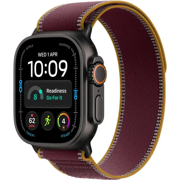 Apple Watch Ultra 4 GPS + Cellular, 49mm Black Titanium Case with Burgundy Trail Loop – S/M